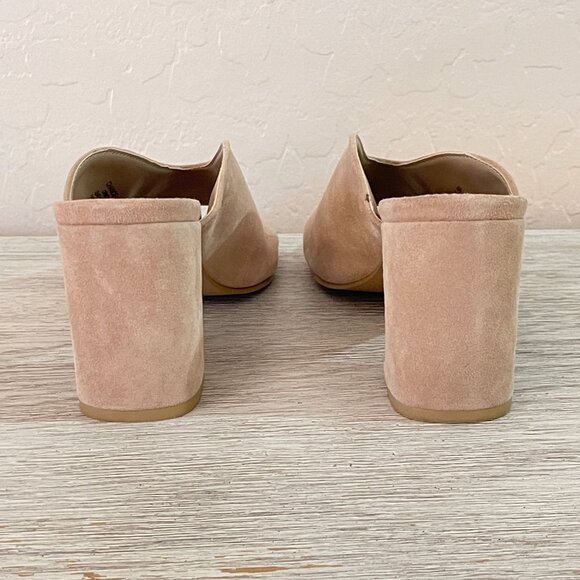 Steve Madden Sandals Slides Heels 6 Chance Tan Pink Taupe Stone Suede Leather - Picture 4 of 11